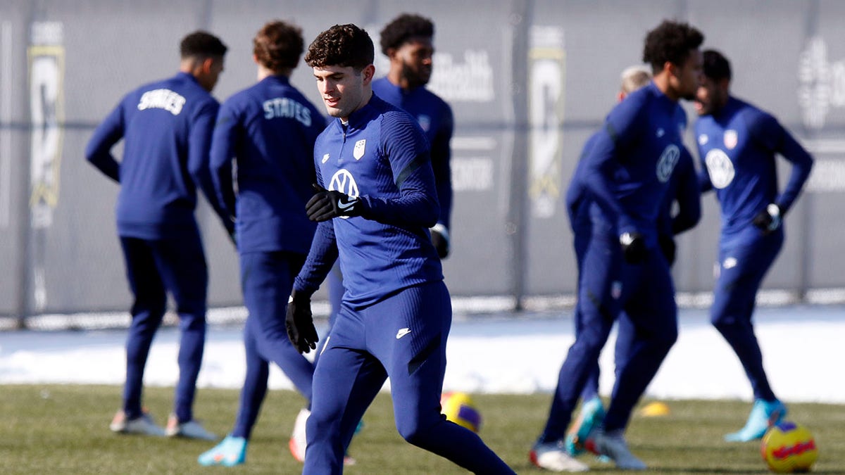 U.S. men's national team soccer forward Christian Pulisic practices in Columbus, Ohio, Wednesday, Jan. 26, 2022, ahead of Thursday's World Cup qualifying match against El Salvador.