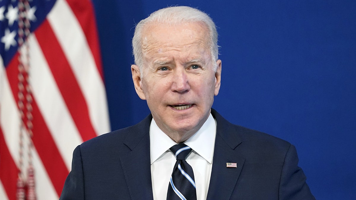 President Biden speaks about the government's COVID-19 response in the South Court Auditorium in the Eisenhower Executive Office Building on the White House Campus in Washington, Thursday, Jan. 13, 2022.