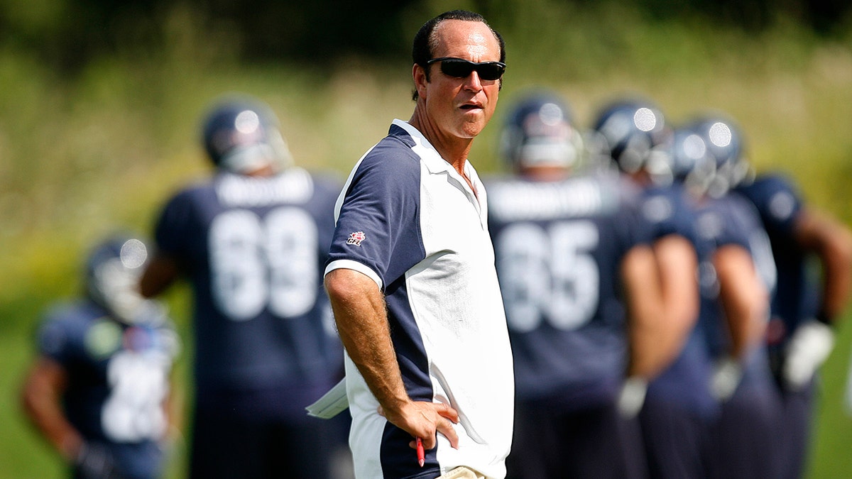 Argonauts coach Bart Andrus during a team practice at the University of Toronto Mississauga campus in Ontario.