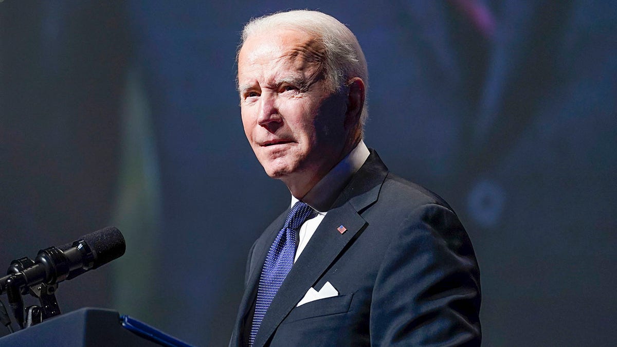 President Joe Biden speaks during a memorial service for former Senate Majority Leader Harry Reid at the Smith Center in Las Vegas, Saturday, Jan. 8, 2022. (AP Photo/Susan Walsh)
