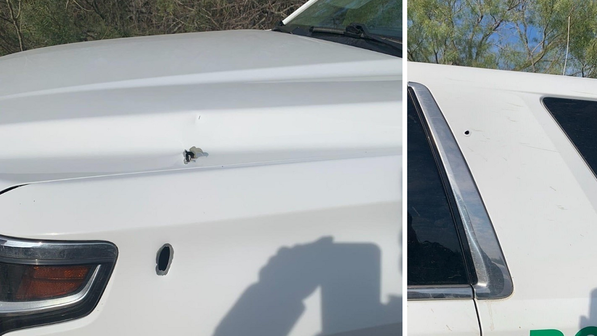 Images provided to Fox News show bullet holes in the front of the truck, left, and on its side.