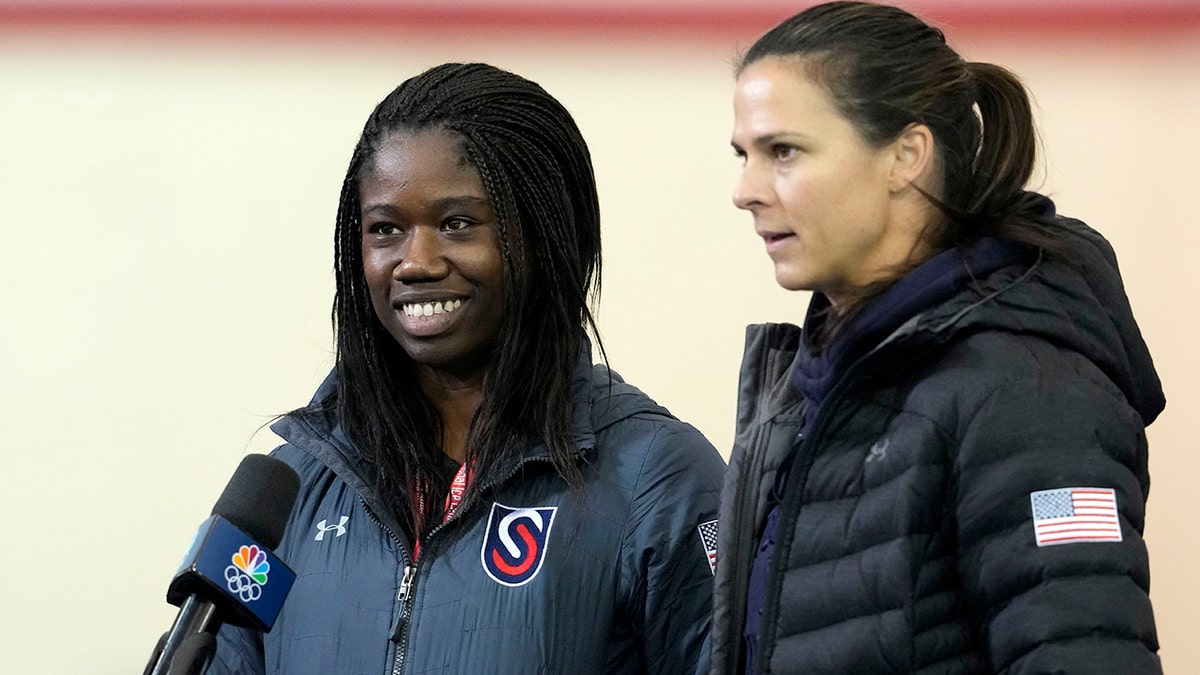 Erin Jackson and Brittany Bowe speak to the media during the 2022 US Olympic Trials - Long Track for the Beijing 2022 Olympic Winter Games at Pettit National Ice Center.