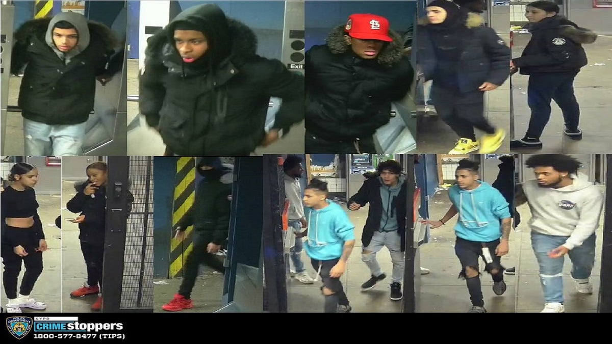 The suspects being sought in connection to the subway attack.