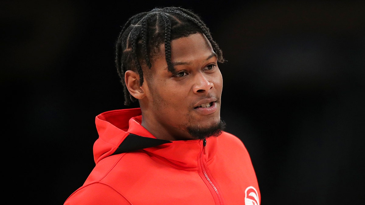 Cam Reddish of the Atlanta Hawks warms up before the game against the Los Angeles Lakers at Crypto.com Arena on Jan. 7, 2022, in Los Angeles, California.