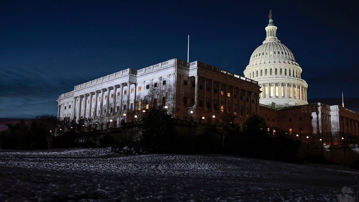 Snow covers the West Front of the U.S. Capitol on January 06, 2022 in Washington, DC.  (Photo by Anna Moneymaker/Getty Images)