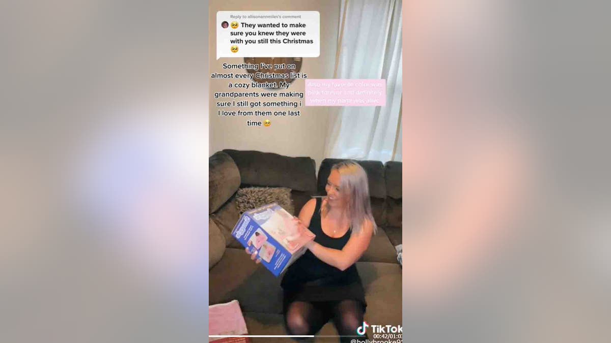 Holly Pomeroy, 29, from Central Florida, posted several videos about the discovered gifts on TikTok last week, including the moment she opened the gifts labeled for her. (Courtesy of Holly Pomeroy)