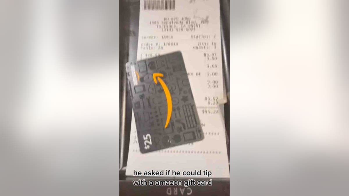 The clip inspired a debate in the comments about whether an Amazon gift card is a good tip for a restaurant server, with some arguing that it’s a bad tip, while others saying they would have liked a gift card tip.