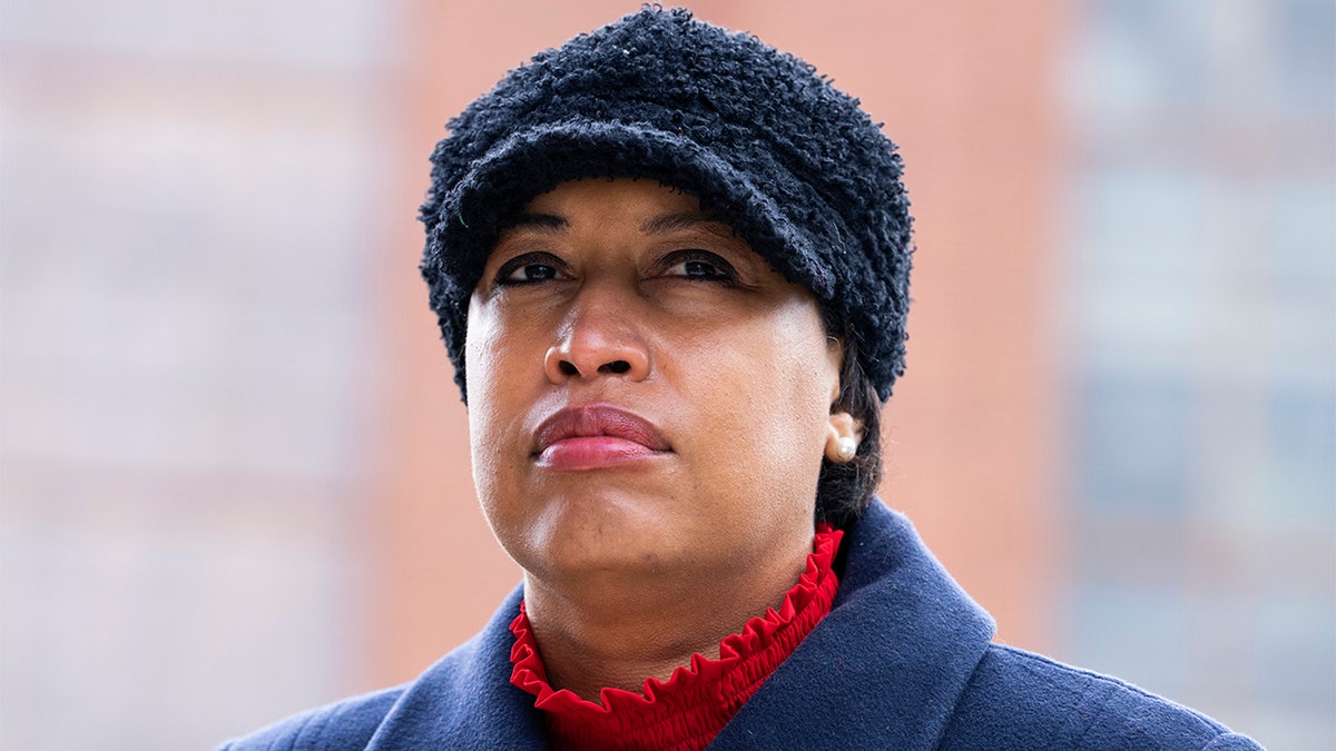 Mayor Muriel Bowser conducts a news conference with to announce new traffic safety enhancements around schools at Van Ness Elementary School in the Navy Yard neighborhood of Washington, D.C., November 30, 2021.