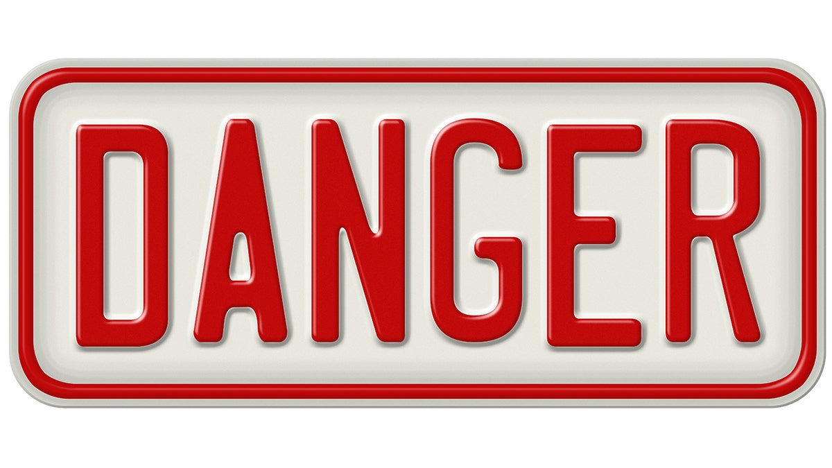 Metal sign on a white background - 3D illustration - Danger