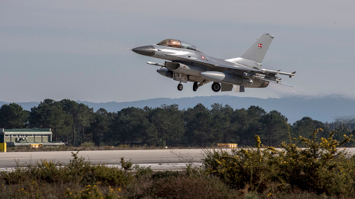 A Danish Air Force F-16 takes off in Monte Real Air Force Base during Real Thaw 2018 exercise on Feb. 6, 2018, in Monte Real, Portugal. 