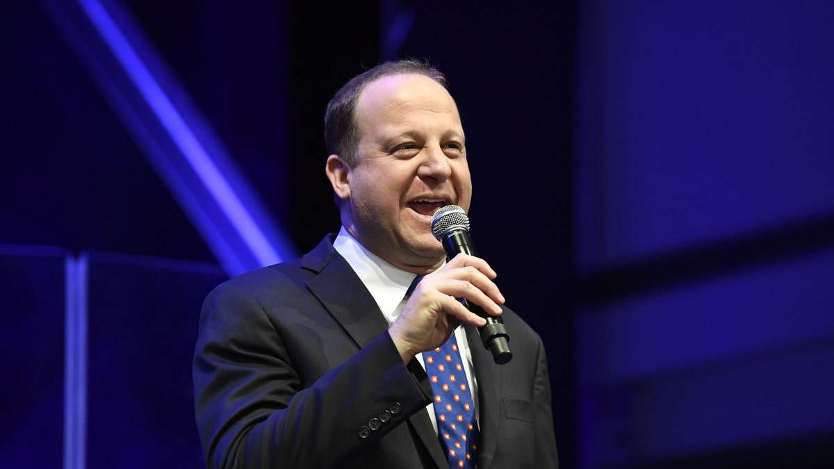 DENVER, CO - JANUARY 08: Colorado Governor Jared Polis' on stage during the Blue Sneaker Ball at the Denver Museum of Nature and Science January 05, 2019.