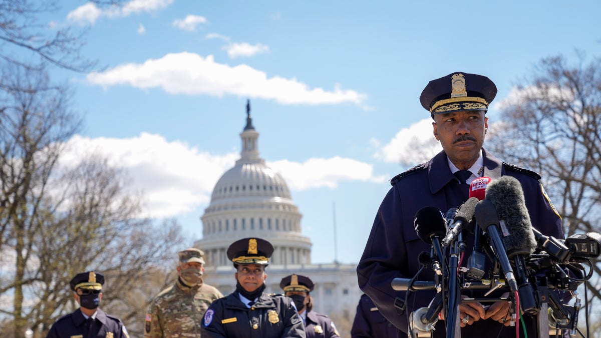 Chief of the Metropolitan Police Department Robert Contee speaks during a press briefing. 