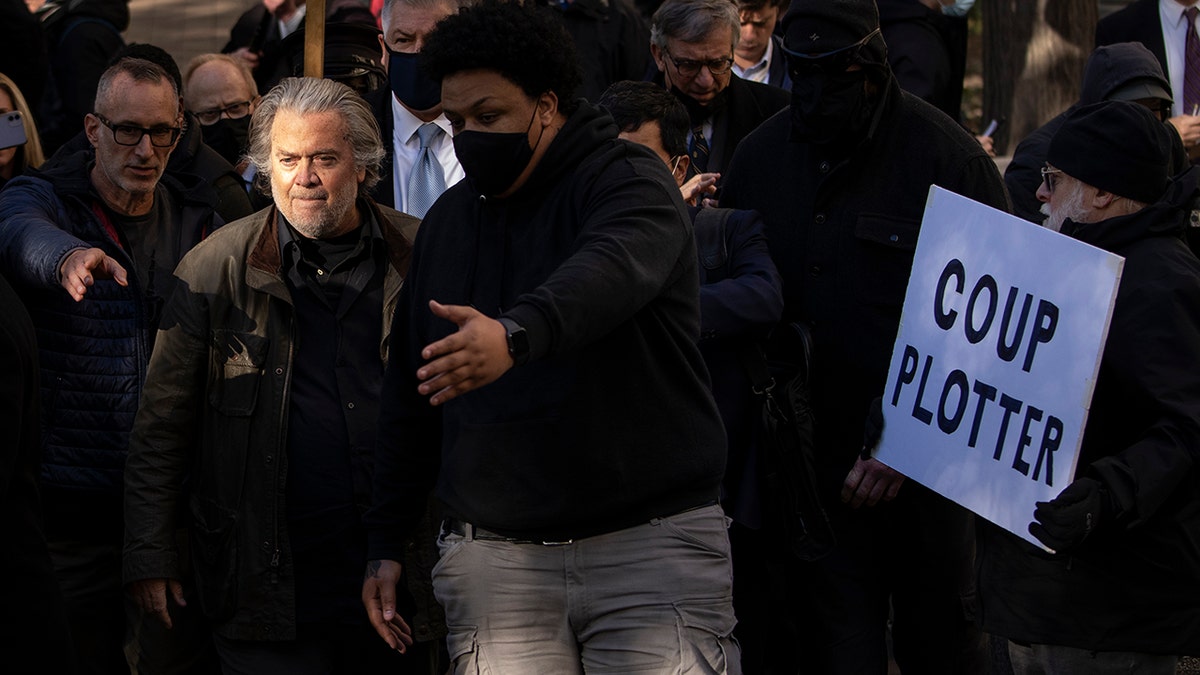 Former Trump White House adviser Steve Bannon exits federal court on Nov. 15, 2021 in Washington, D.C. 