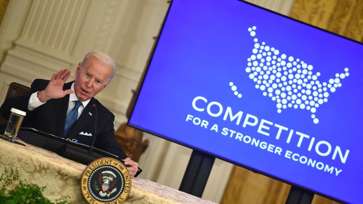 President Biden meets with members of his administration on efforts to lower prices for working families at the East Room of the White House, in Washington, D.C., on Jan. 24, 2022. 