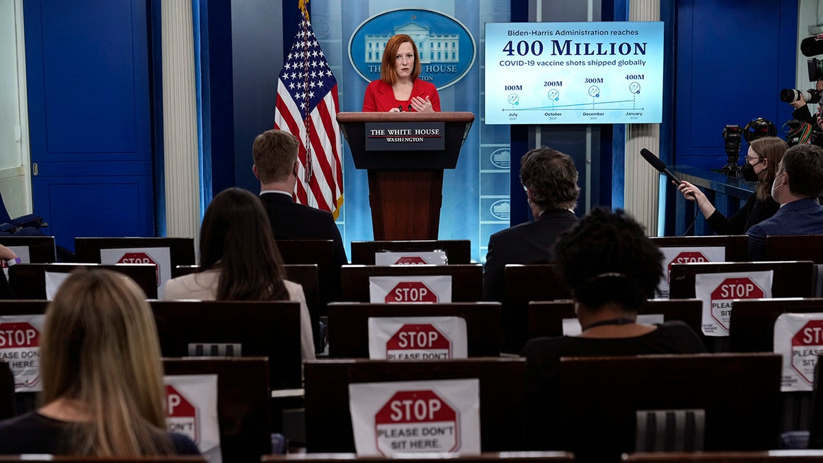 White House press secretary Jen Psaki speaks during the daily press briefing at the White House Jan. 26, 2022, in Washington, D.C.