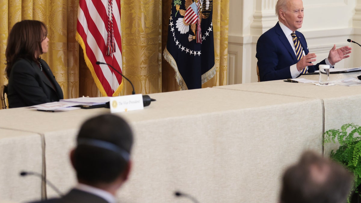 President Biden speaks while hosting the National Governors Association meeting in the East Room of the White House in Washington, D.C., on Monday, Jan. 31, 2022.