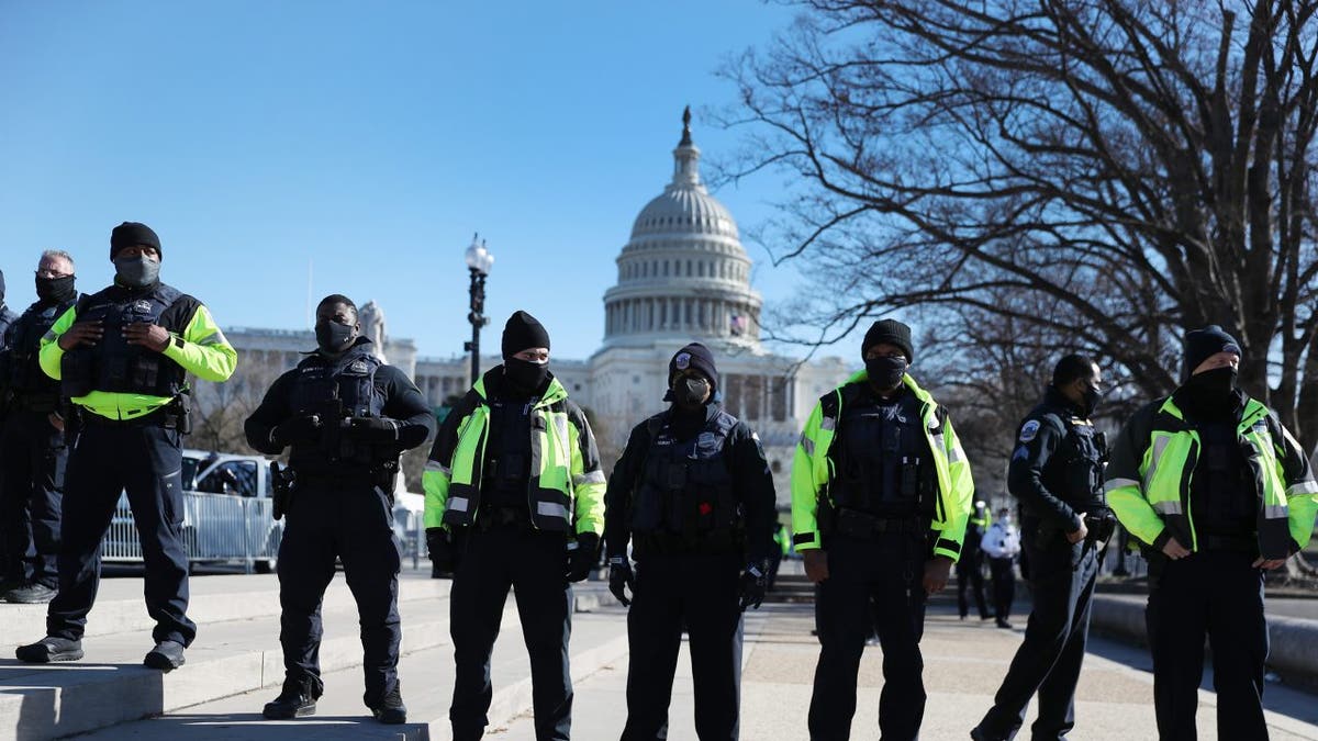 WASHINGTON, DC - JANUARY 07: Members of the Metropolitan Police Department of the District of Columbia are seen in front of the U.S. Capitol.
