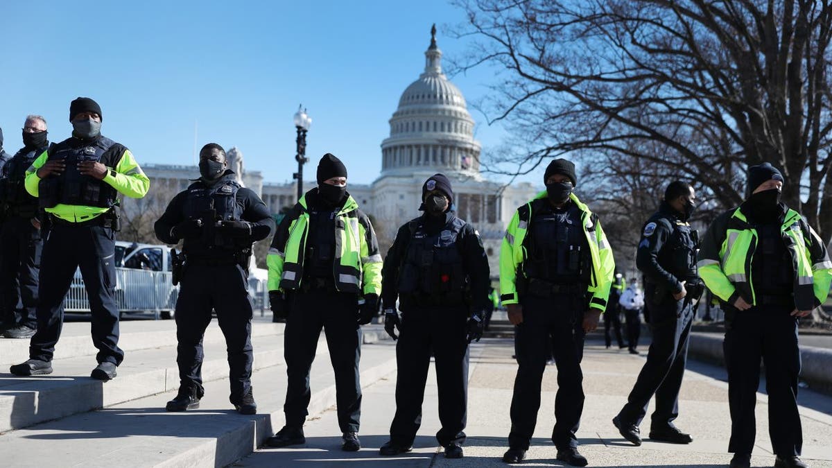 WASHINGTON, DC - JANUARY 07: Members of the Metropolitan Police Department of the District of Columbia are seen in front of the U.S. Capitol.