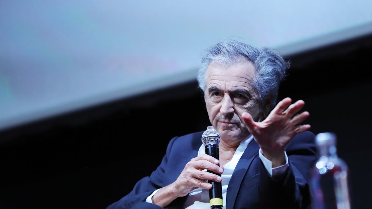 Bernard-Henri Levy in Rome, Italy, speaks at Rome Film Fest in 2021 on movie 'the will to see'