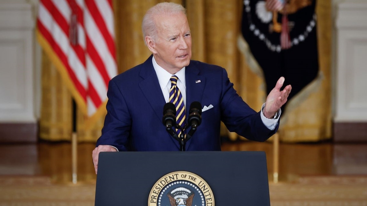 President Joe Biden addresses reporters questions at press conference in Washington