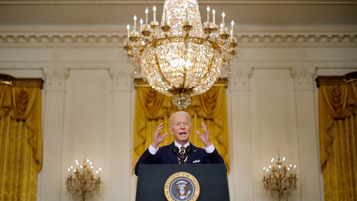 U.S. President Joe Biden takes questions from reporters during a news conference in the East Room of the White House on January 19, 2022. (Photo by Chip Somodevilla/Getty Images)