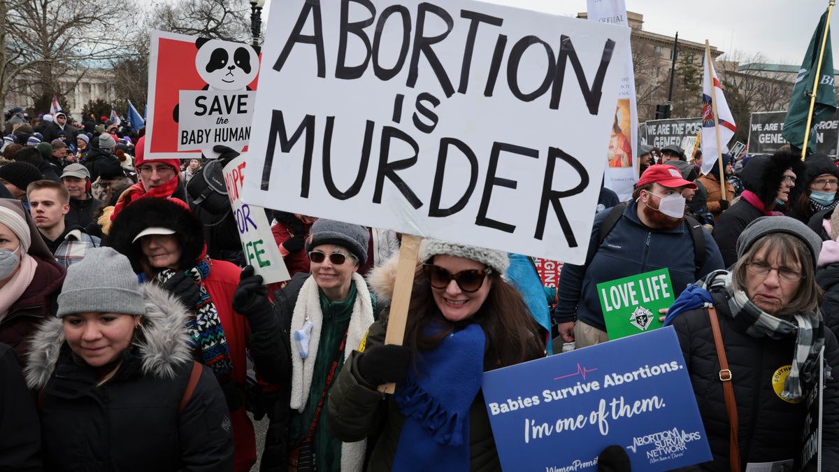 Anti-abortion activists participate in the 49th annual March for Life as they march past the U.S. Supreme Court Jan. 21, 2022, in Washington, D.C. (Win McNamee/Getty Images)