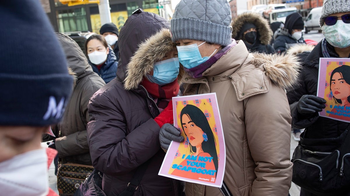 NEW YORK, NEW YORK - JANUARY 21: A press conference and memorial vigil is held for Yao Pan Mo on the street corner where he was beaten, January 21, 2022 in Harlem, New York City.