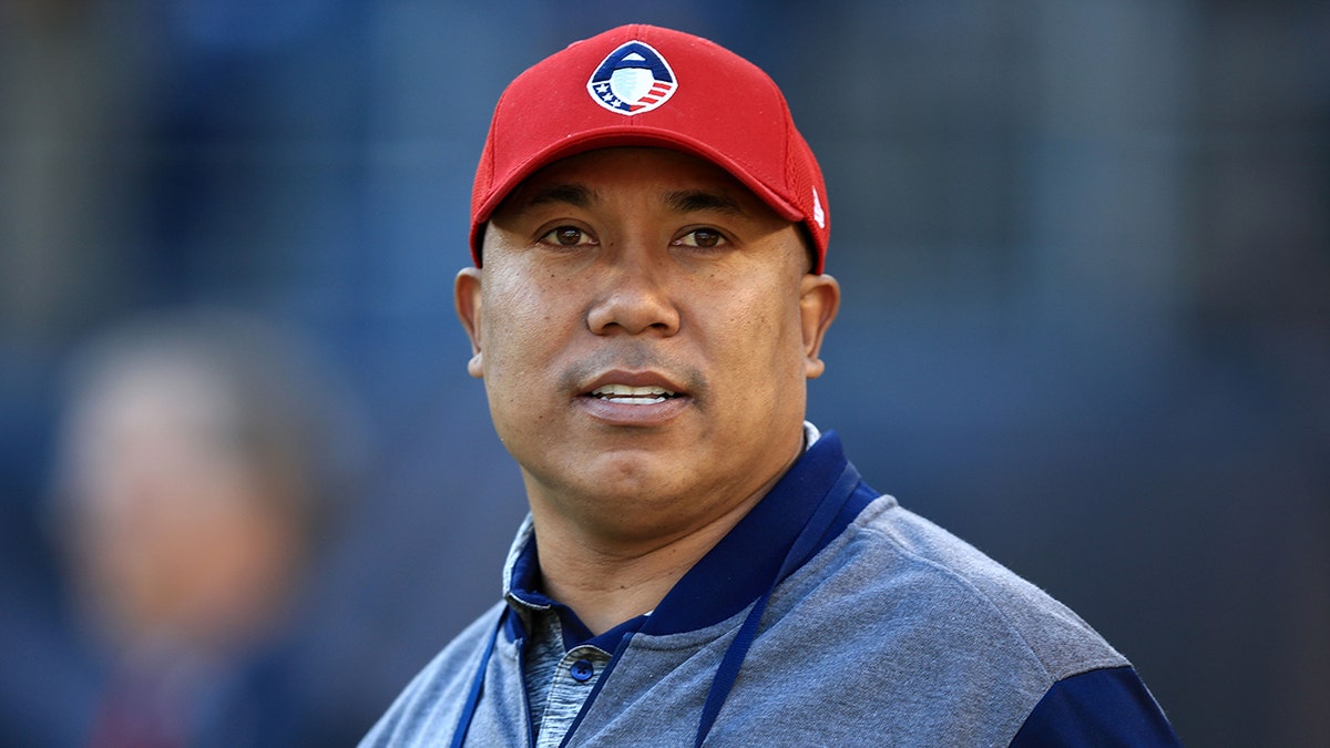 Former NFL player and and player relations executive Hines Ward watches action prior to an Alliance of American Football game between the San Diego Fleet and the San Antonio Commanders at SDCCU Stadium on February 24, 2019 in San Diego, California.