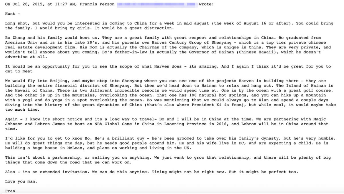 Francis Person email to HUNTER BIDEN