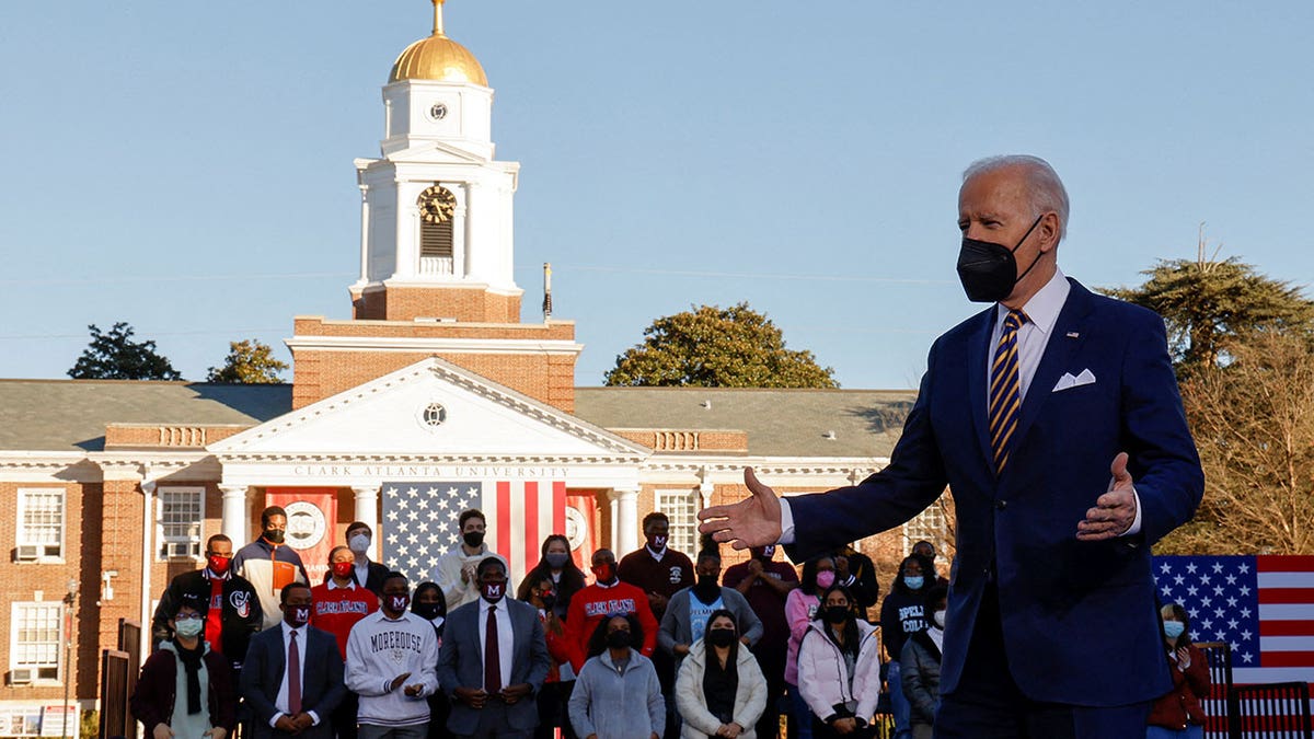 U.S. President Joe Biden arrives to deliver remarks on voting rights