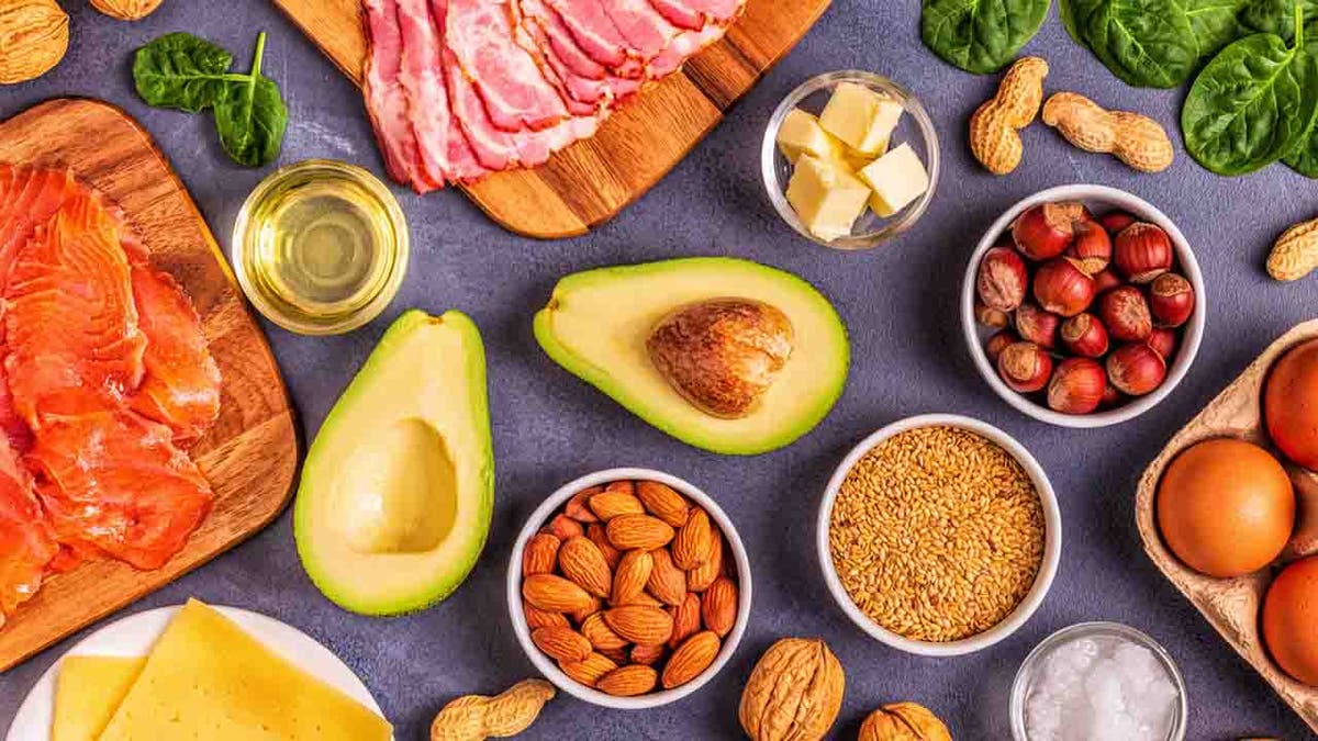 Health foods: Avocados, nuts, whole grains, meat