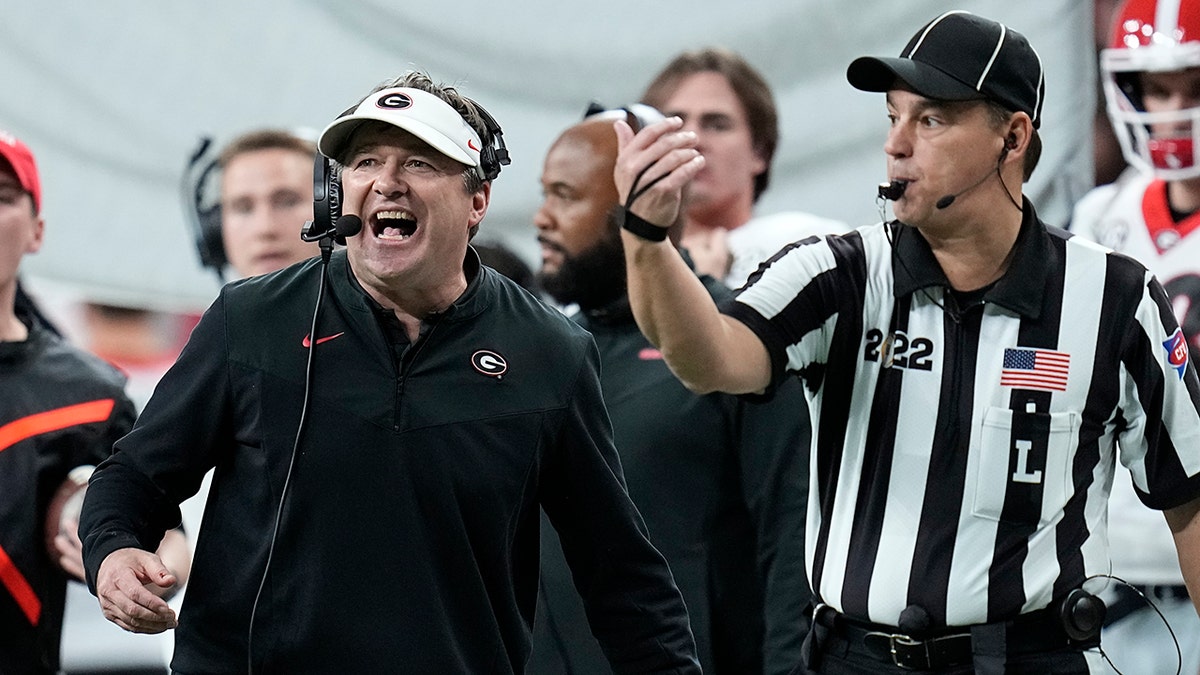 Georgia head coach Kirby Smart reacts during the second half of the College Football Playoff championship football game against Alabama Monday, Jan. 10, 2022, in Indianapolis.