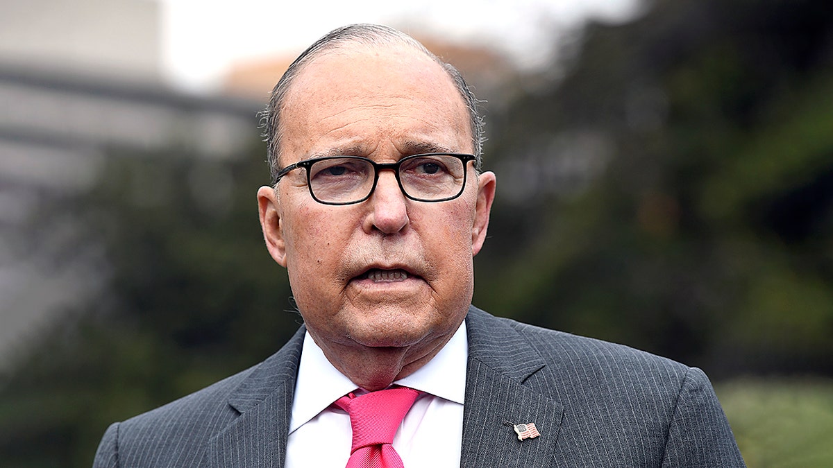 Larry Kudlow speaks to reporters at the White House.
