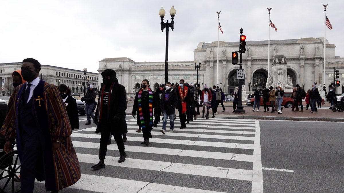 Hunger strikers march from  Union Station to the U.S. Capitol