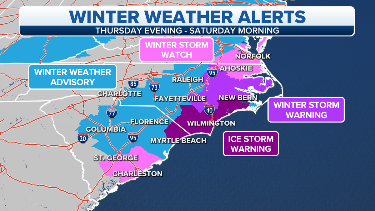 Carolina coasts winter weather alerts