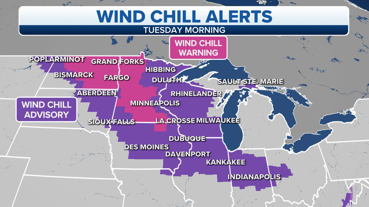 Midwest, Plains wind chill alerts