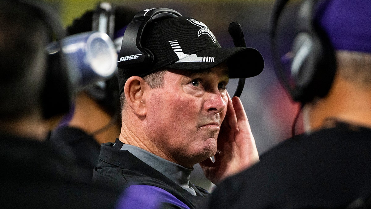 Minnesota Vikings head coach Mike Zimmer looks on in the second quarter of the game against the Pittsburgh Steelers at U.S. Bank Stadium on Dec. 9, 2021, in Minneapolis, Minnesota.