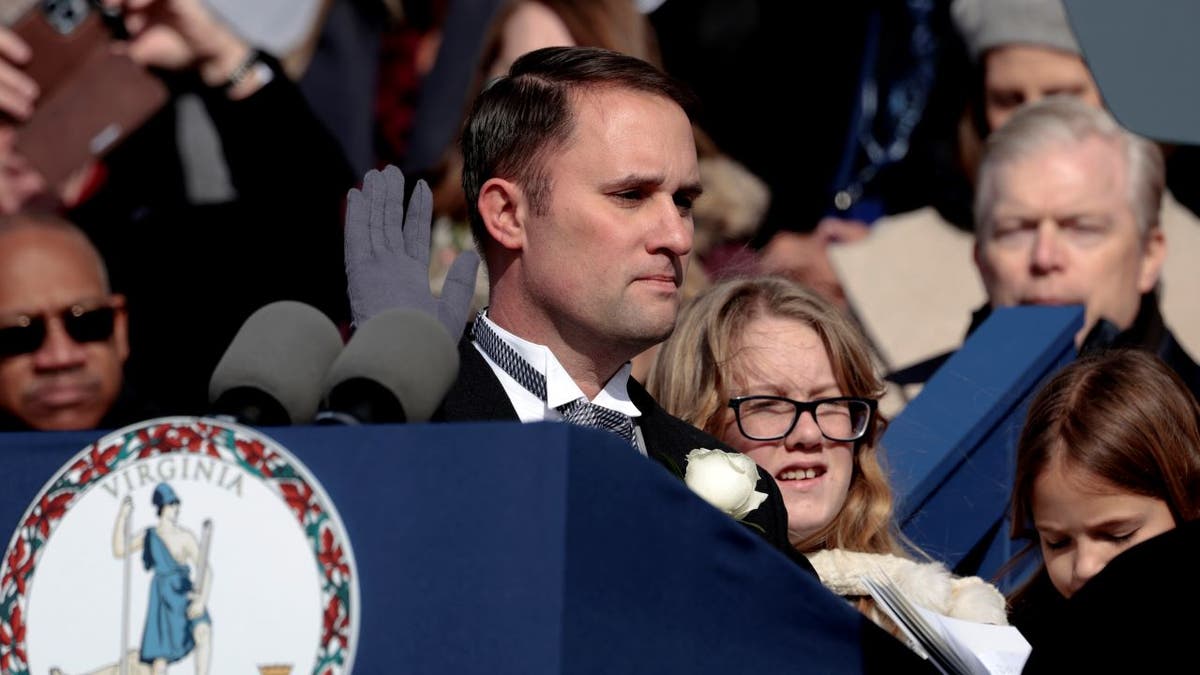 Jason Miyares is sworn in as the 48th attorney general on the steps of the Virginia state Capitol on Jan. 15, 2022 in Richmond. Miyares is the first Hispanic and Cuban American to be elected attorney general of Virginia.