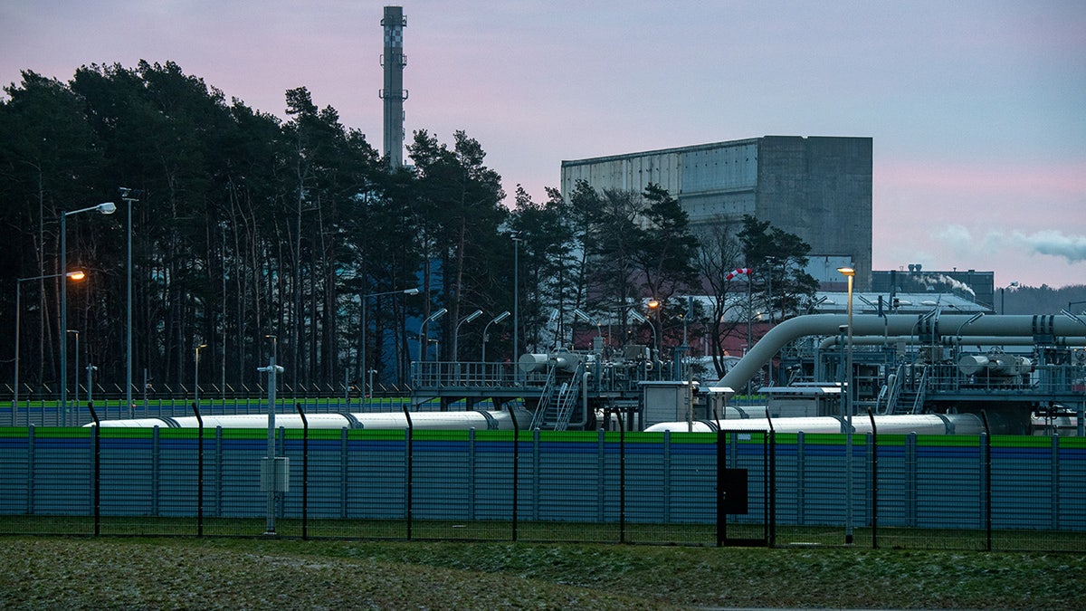 Pipe systems and shut-off devices at the gas receiving station of the Nord Stream 2 Baltic Sea pipeline. 