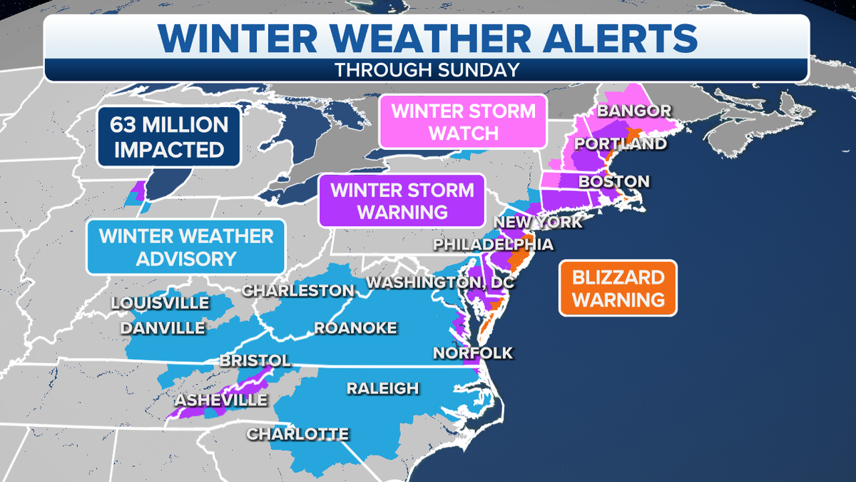 Eastern winter weather alerts