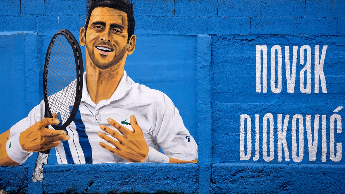 A mural depicting Serbian tennis player Novak Djokovic