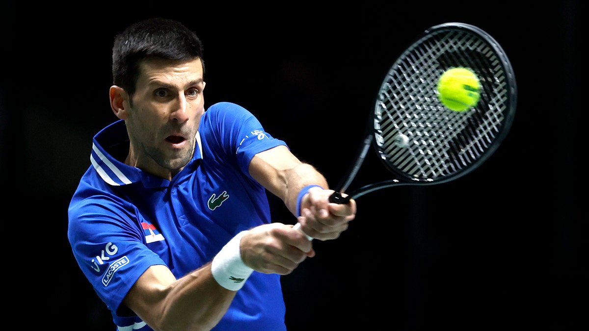 Serbia's Novak Djokovic in action during his match against Croatia's Marin Cilic.