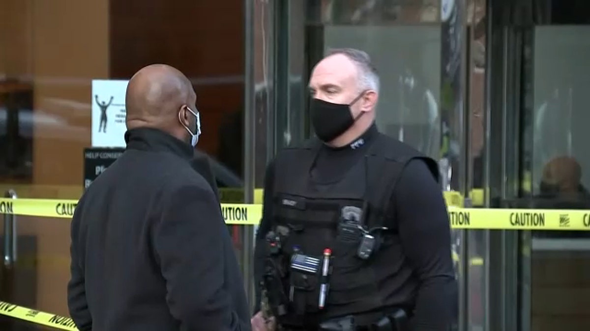 Authorities respond to the Regus building in the neighborhood of Old City following the beating of an unidentified 31-year-old woman on the eighth floor.