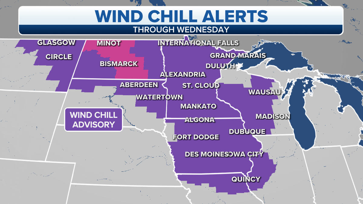Plains, Midwest wind chill alerts