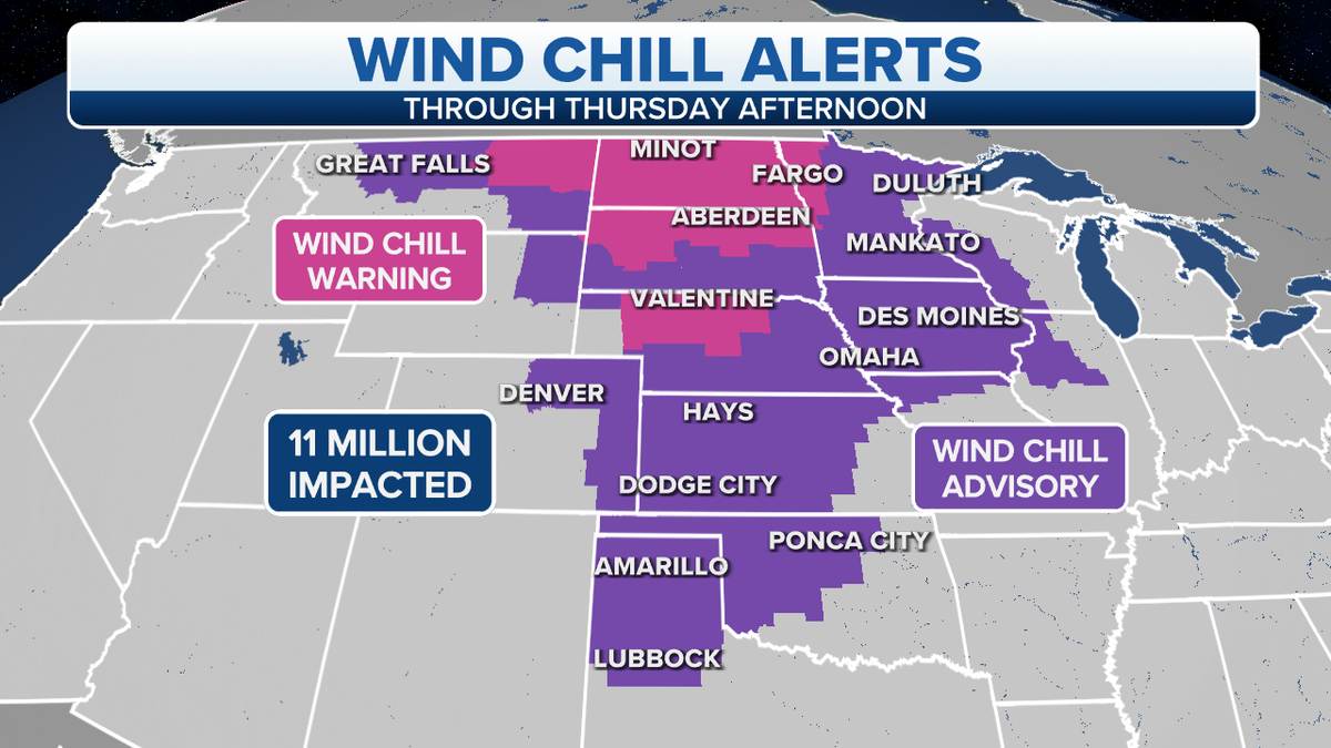 Wind chill alerts across the Plains