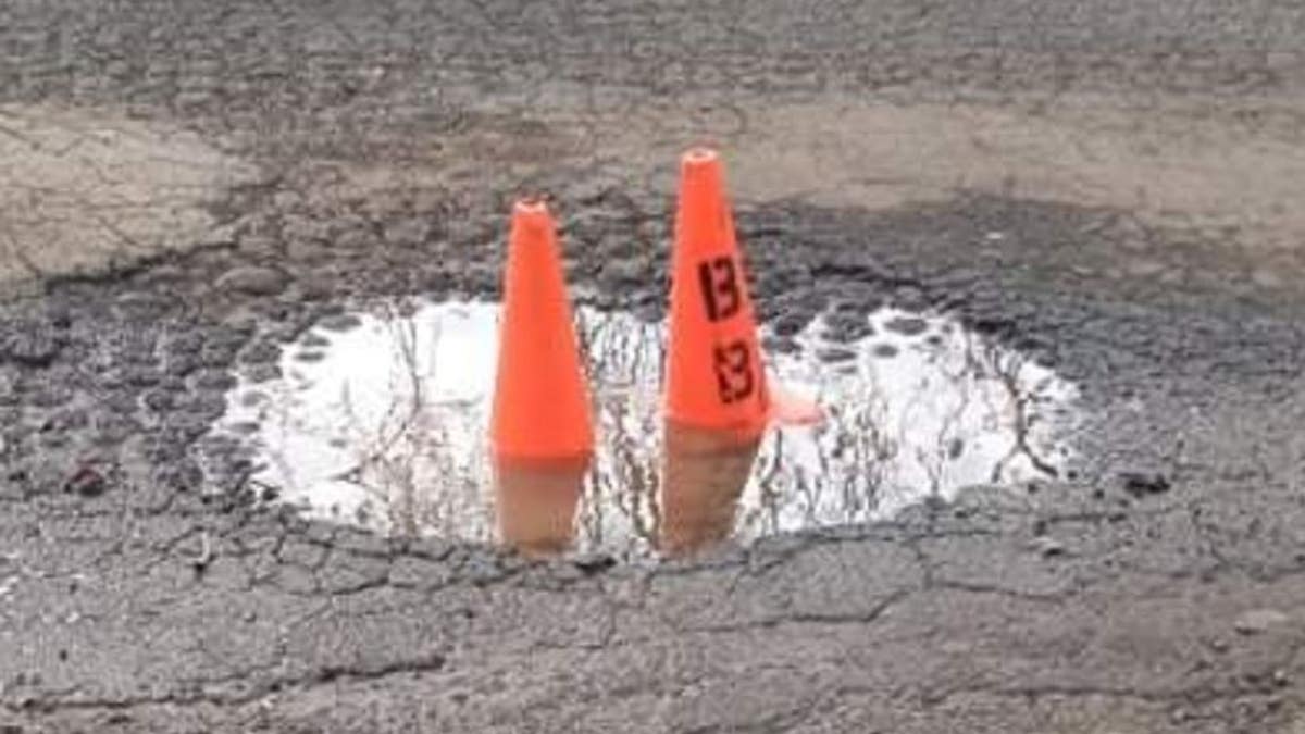 A pothole in Vallejo, California. A group dubbed the "PotholeGate Vigilantes" has taken it upon themselves to patch potholes across the city.