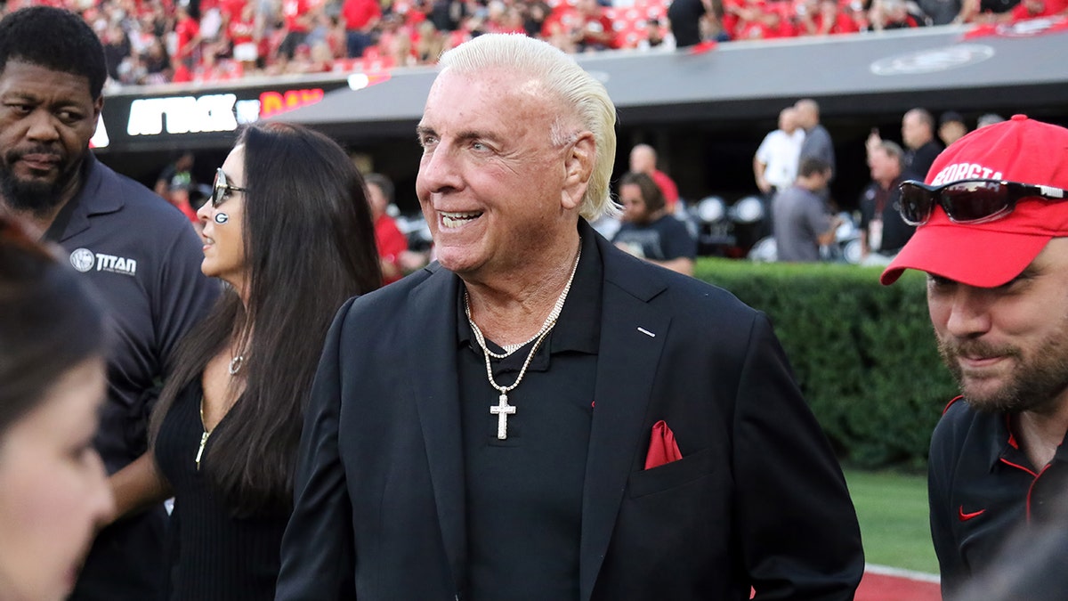 Retired professional wrestler Ric Flair at the game between the Georgia Bulldogs and the Notre Dame Fighting Irish on September 21, 2019 at Sanford Stadium in Athens, Georgia.