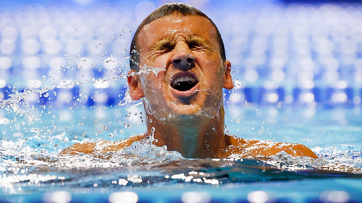 Ryan Lochte of the United States reacts after competing in the Men's 200m individual medley final during Day Six of the 2021 U.S. Olympic Team Swimming Trials at CHI Health Center on June 18, 2021, in Omaha, Nebraska.