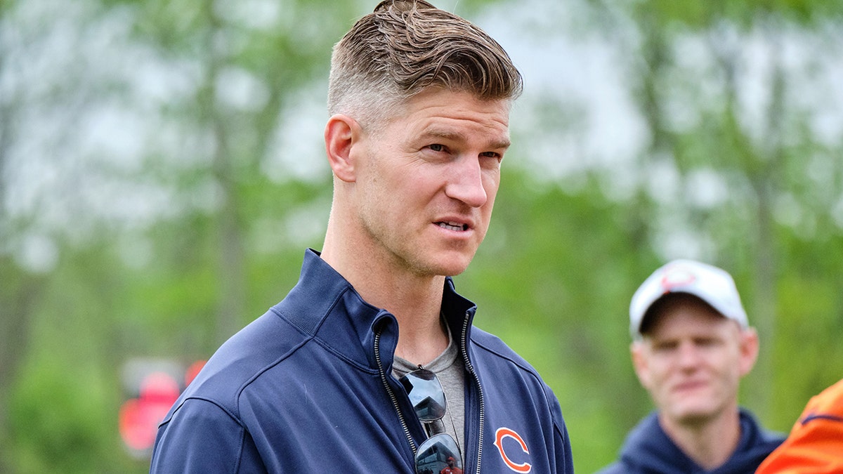 Quarterback Mitchell Trubisky after the Chicago Bears' organized team activities on May 29, 2019, at Halas Hall in Lake Forest, Illinois.