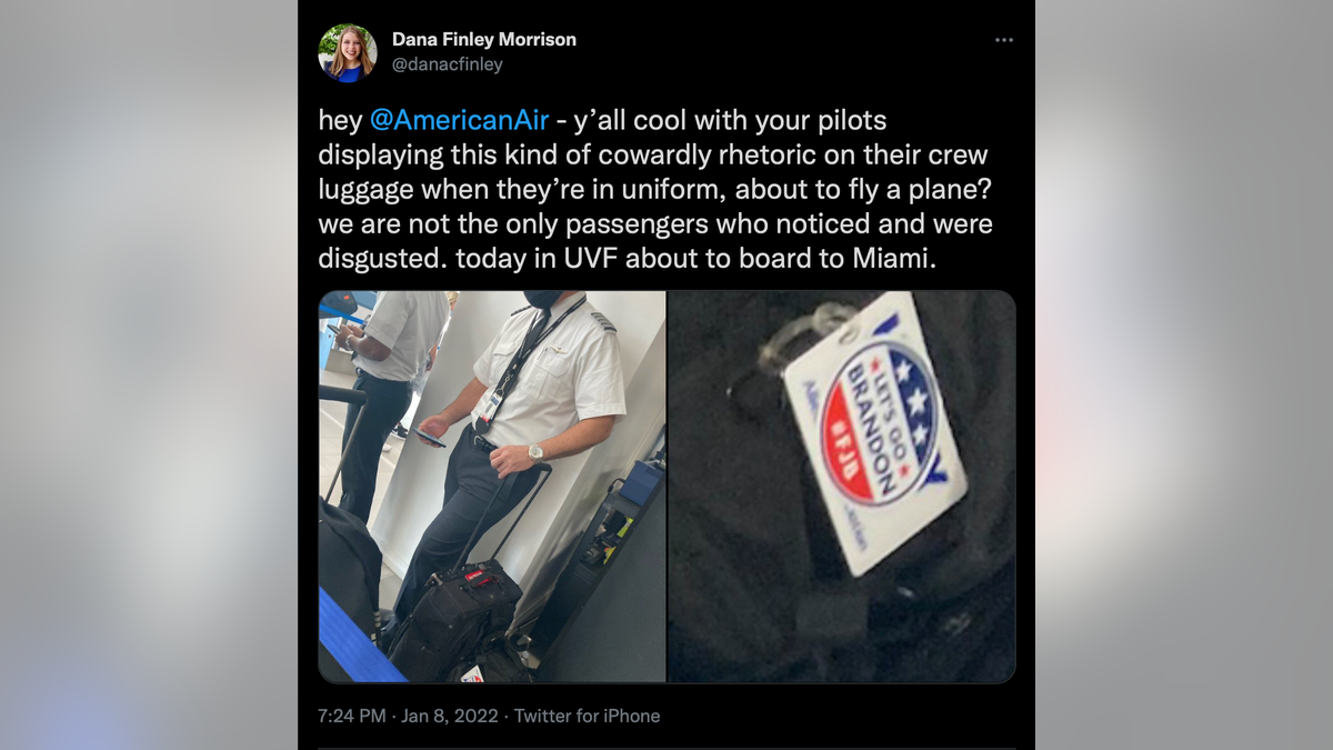 American Airlines pilot 'Let's Go Brandon' sticker Twitter